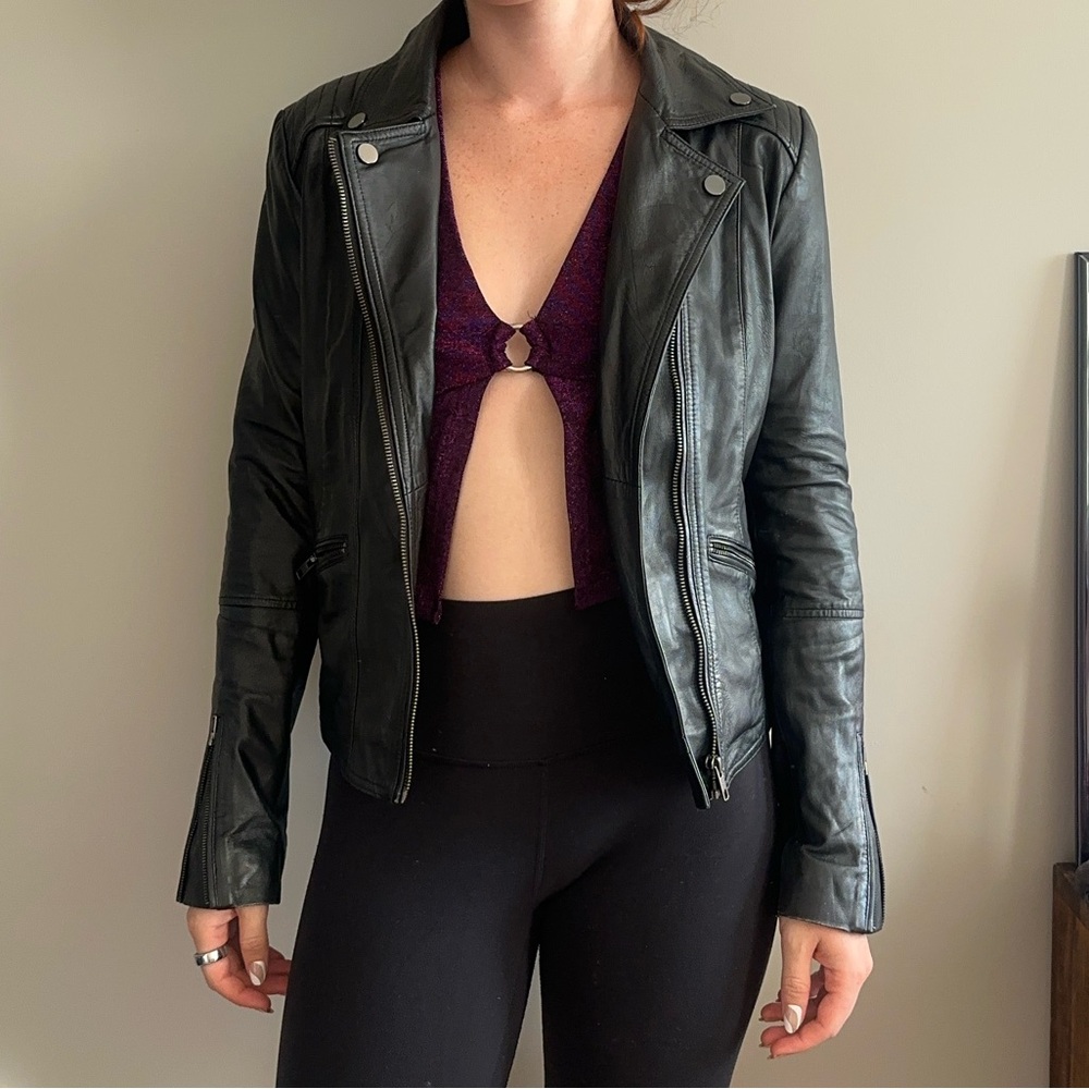 Barneys Originals Black Leather Jacket Size 10 UK 6 US